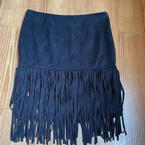 Olivaceous black fringe mini skirt SIZE M